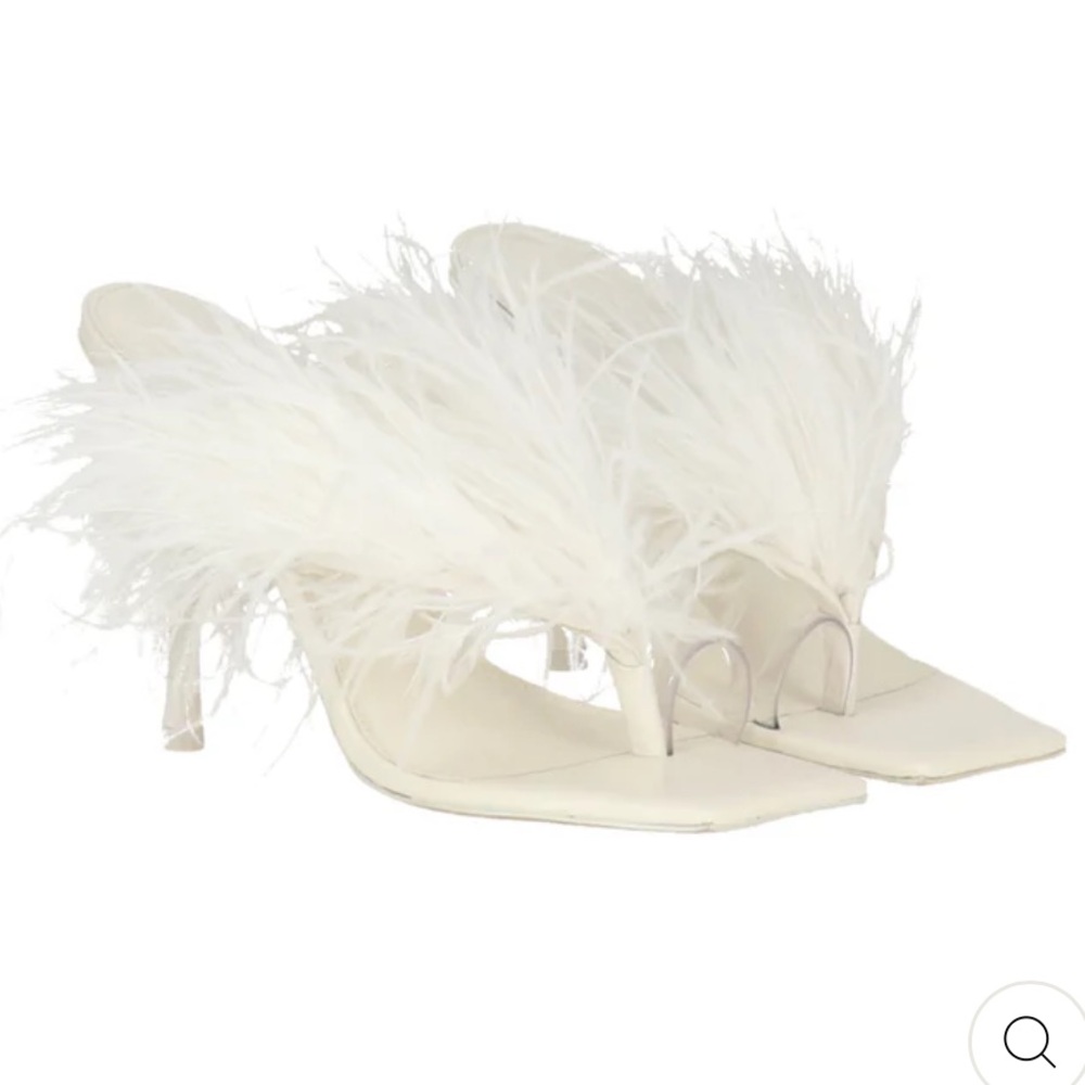 Cult Gaia Heels white ostrich fur mules